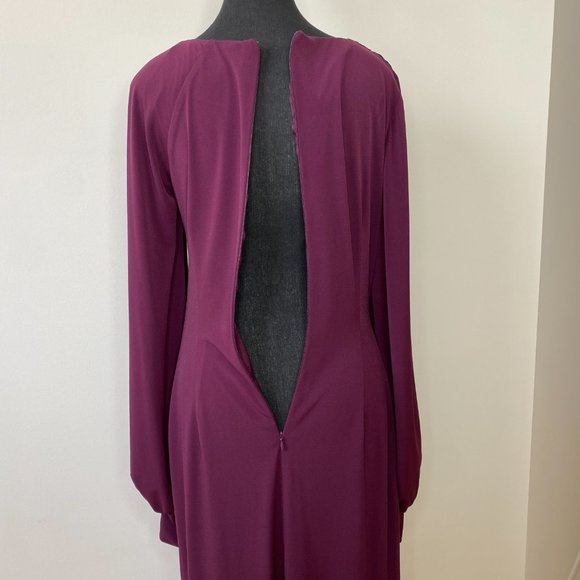 Dress By David Meister, Size US 8, Maroon, burgundy, embroidered bead flower - Picture 10 of 16